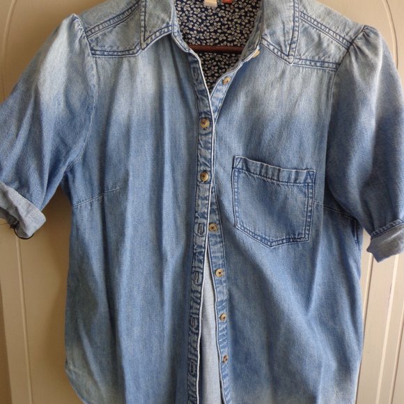FIRM Anthropologie Pilcro Denim Buttondown S Short Sleeves Pocket Faded - Picture 16 of 16